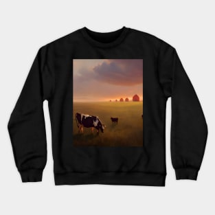 Mother and Baby Cow on Farmstead at Sunset Crewneck Sweatshirt